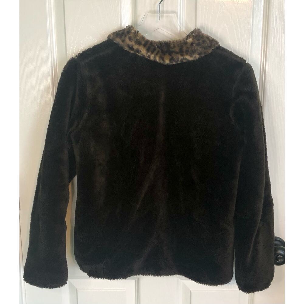 Vintage Christie Brooks Brown Faux Fur Cheetah Collar Jacket Y2K - Girl's L (14) - Picture 9 of 9